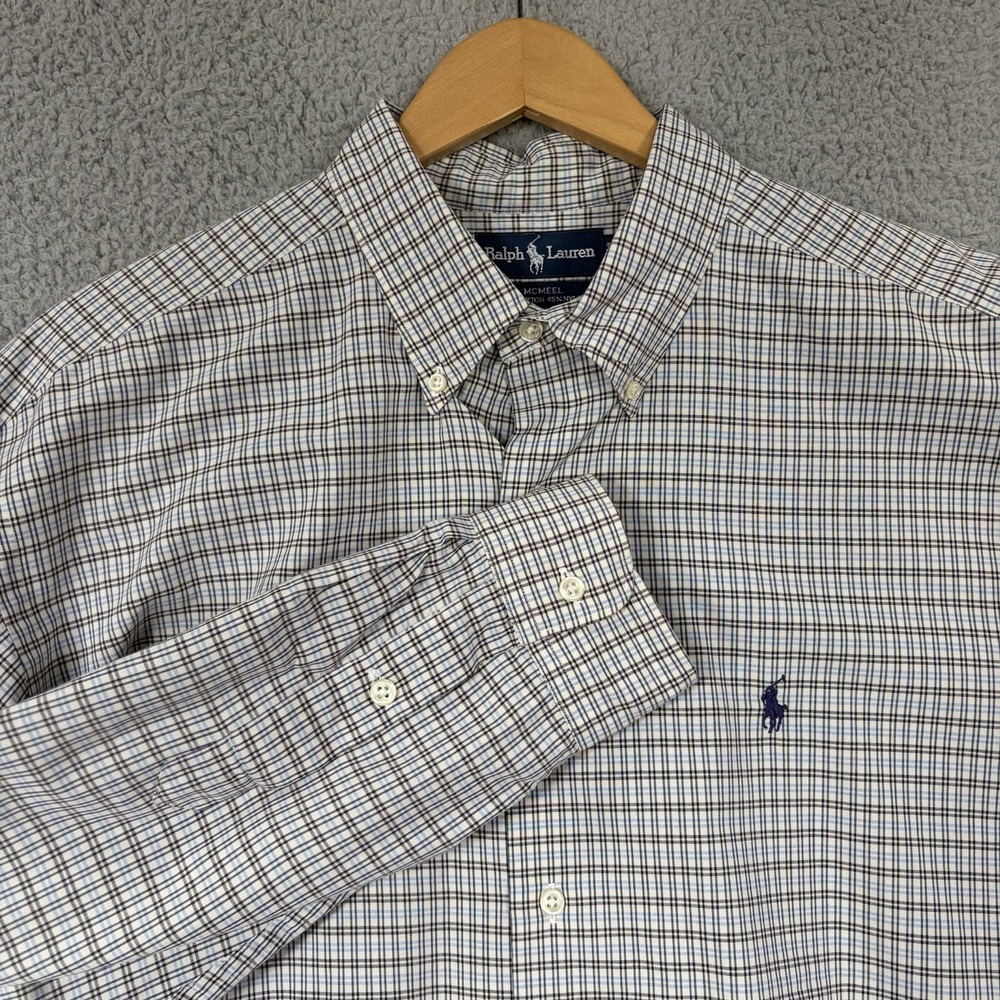 Ralph Lauren Button Down Shirt Mens XL Purple Check McMeel Nylon Cotton Preppy